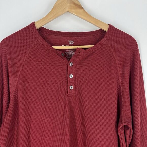 Mack Weldon Henley Shirt Size Medium Men Red Thermal Waffle Knit Pullover Raglan - Picture 2 of 6